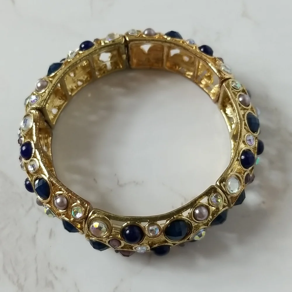 Gold tone and multi colored stone Bracelet and Earring Set